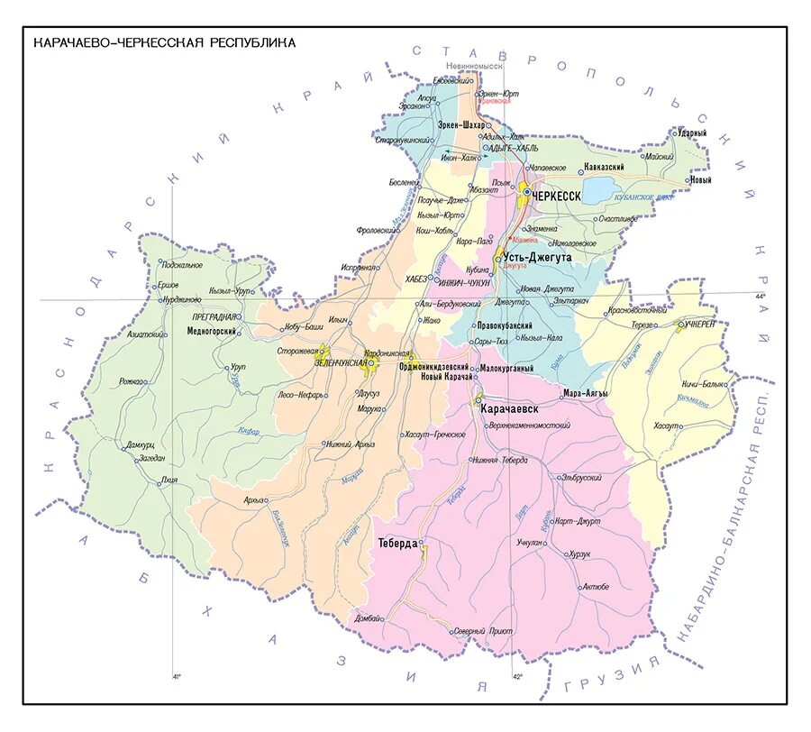 Черкесск регион. Карачаево-Черкесская Республика на карте. Карачаево-Черкесская Республика карта с районами. Карачаево-Черкесская Республика населенные пункты карта. Карта КЧР С районами.