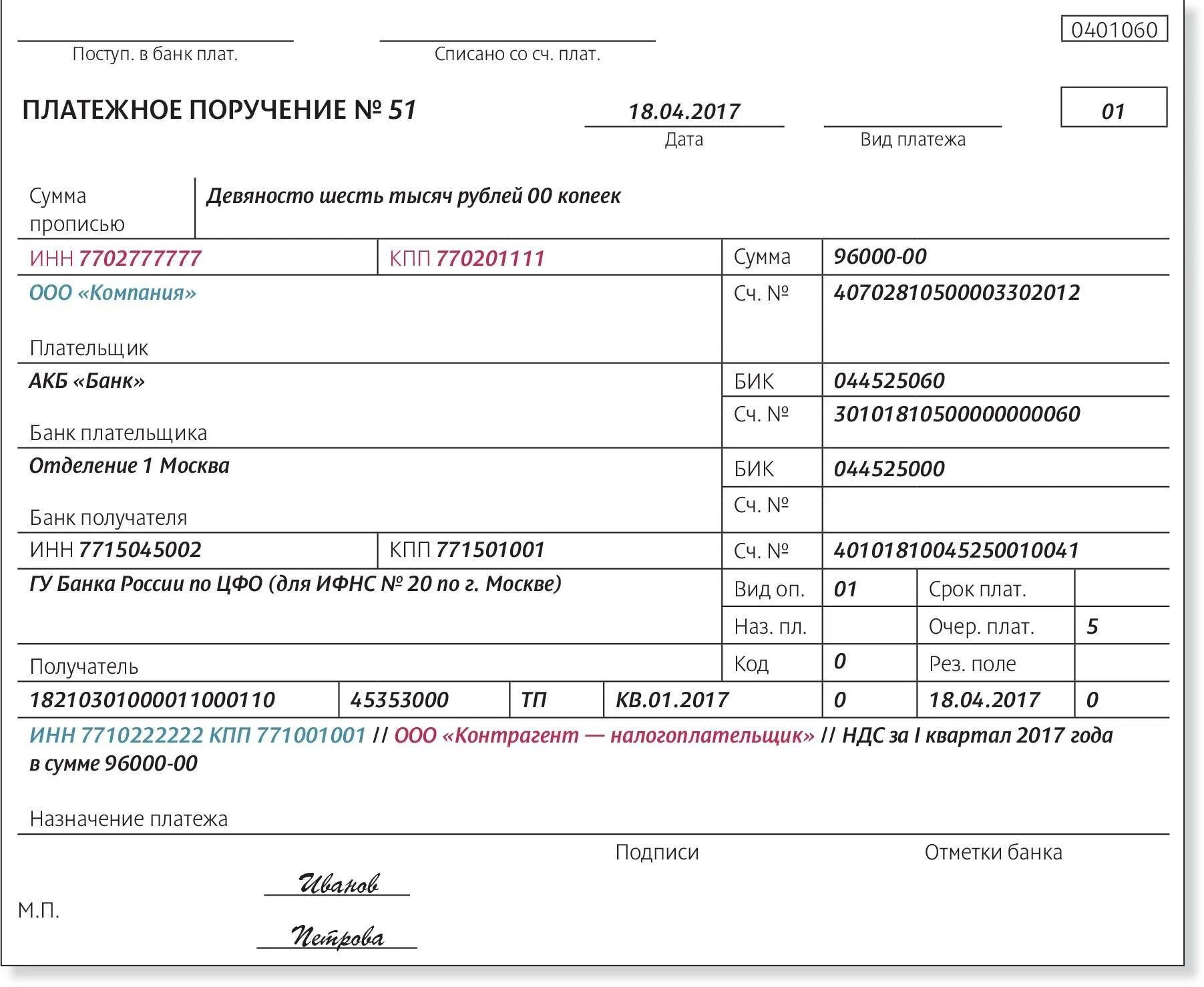 Платежные документы банка россии. Вид оплаты платежное поручение по налогу. Поле Назначение платежа в платежном поручении. Назначение платежа поле 01. 0401060 Платежное поручение образец заполнения.