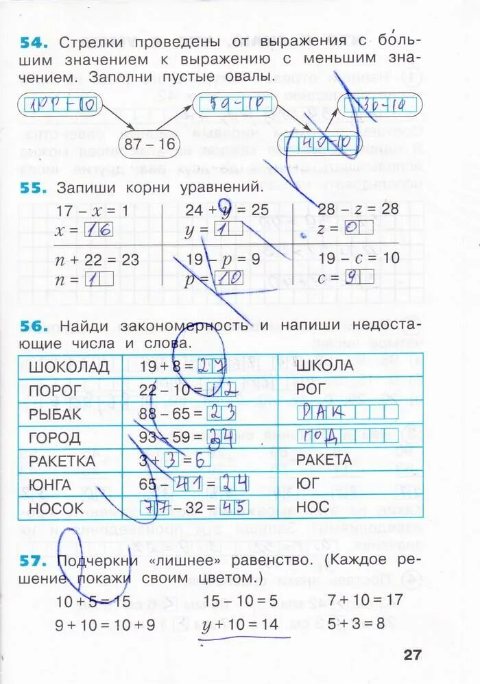 Математика рабочая тетрадь 1 часть страница 54