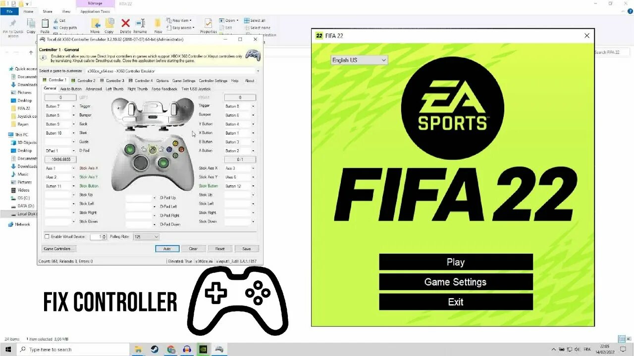 Настроить джойстик фифа. ФИФА 23 управление джойстиком. FIFA Controller Fix. X360ce. Раскладка геймпад ФИФА 23.