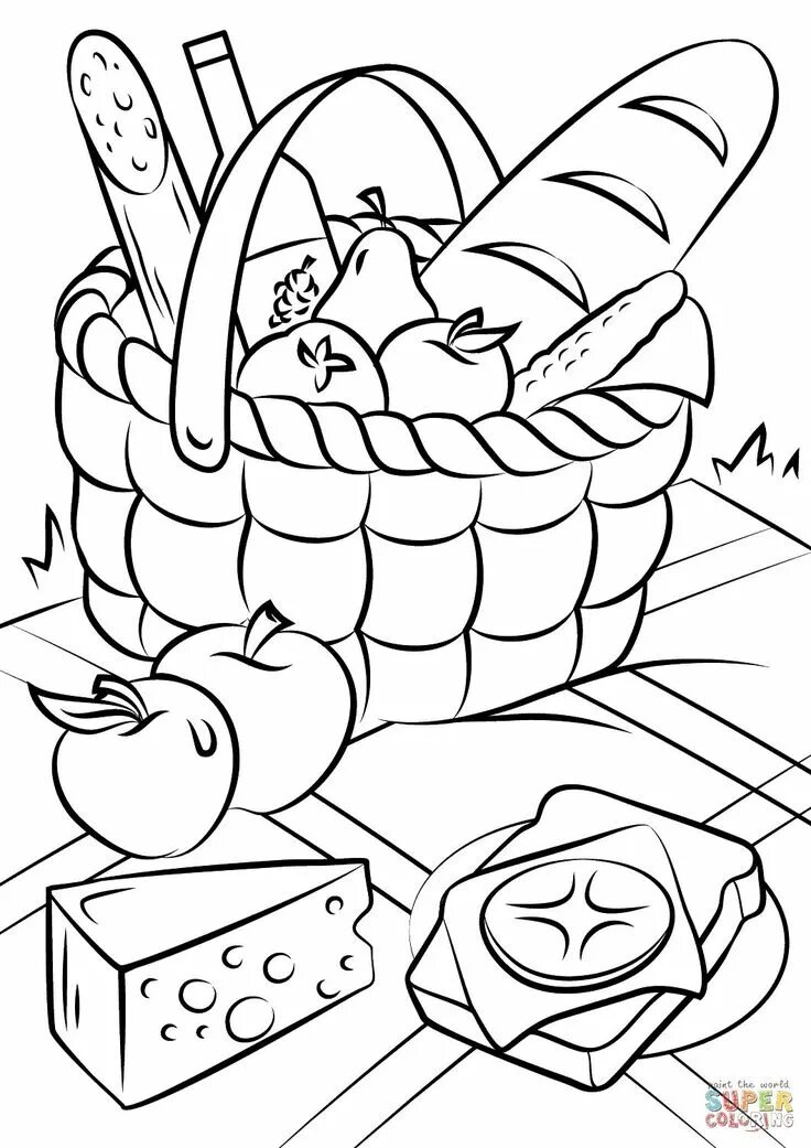Раскраска продуктов питания для детей распечатать Milk and Bread coloring picture Food coloring pages, Coloring pages, Coloring pa