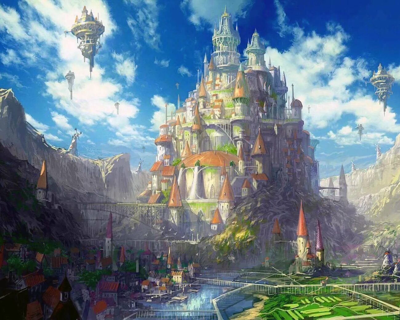 дворец фэнтези арт kazumasa uchio. пятое королевство дорога к тебе. королевство ангмар пейзажи. земная страна фэнтези. эльфийские замки.