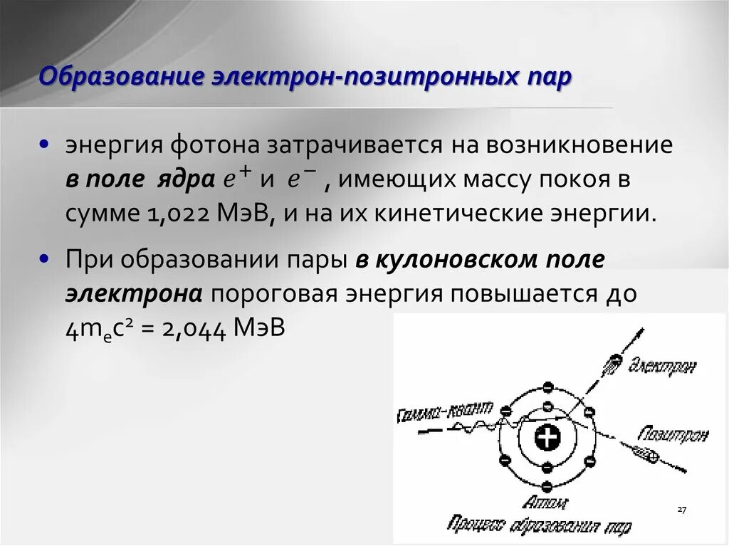 Образование электрон-позитронных пар. Образование электрон-позитронных пар гамма. Взаимодействие ИИ С веществом. Рождение электрон-позитронных пар.