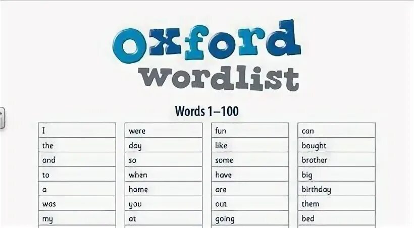 Oxford word list
