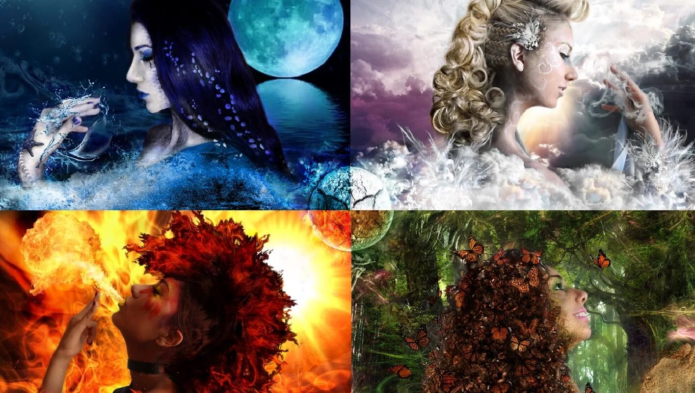 Огонь вода земля воздух. Четыре стихии. Две стихии. Стихии природы воздух вода огонь земля. Пейзаж венеры.