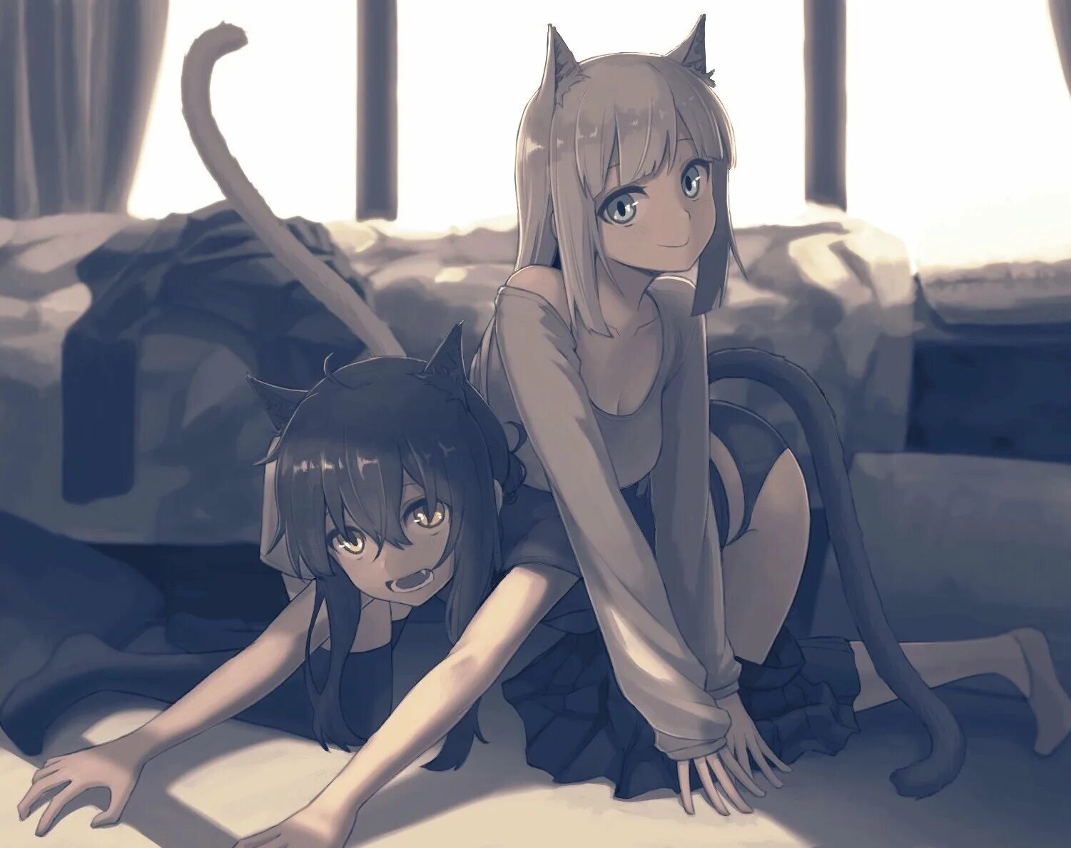 Neko petting. Юри неко. Анима кошкодевочки. AMEKAZE yukinatsu. 3 Кошкодевочки.