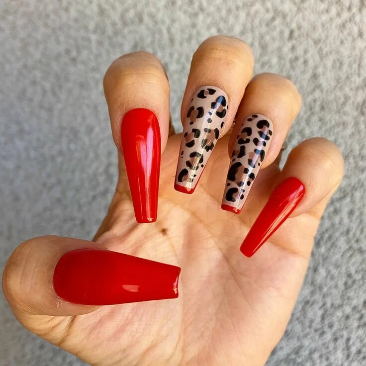 Nail Art How-To: Fierce Red and Black Leopard Print Red nail designs, Grey nail 