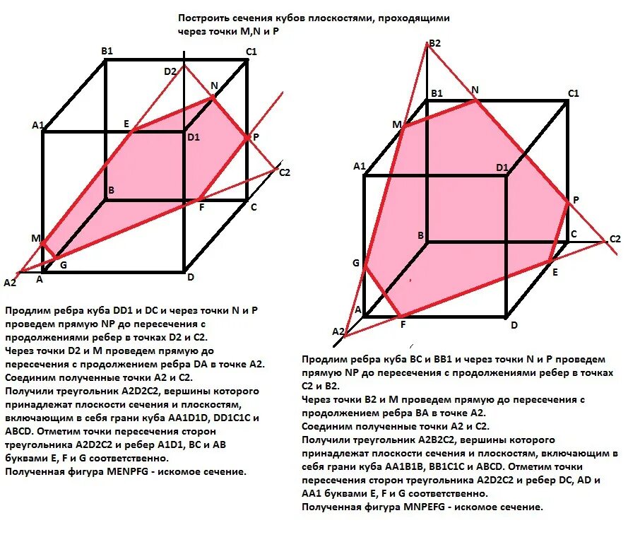 Сечение через точки. Сечение Куба по 2 точкам. Сечение через ребра Куба. Как строить сечение через точку внутри фигуры. Куб сечение через ребра.