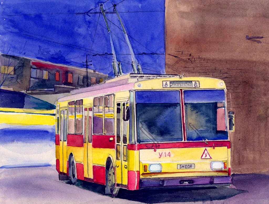 Городской транспорт вокзал. Татра и ЗИУ. Троллейбус. Троллейбус картина. Троллейбус рисунок.