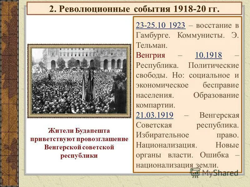 Первая русская революция события таблица. Восстание в Гамбурге 1923 причины. Революции в Европе 1918-1919.