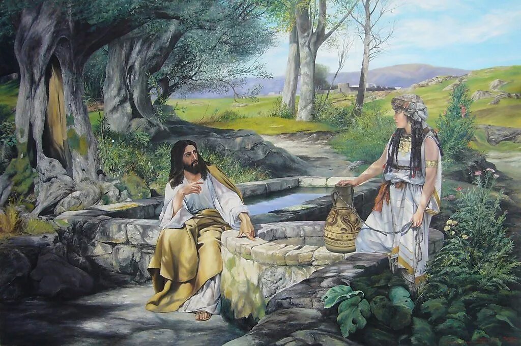 Христос и самарянка. Семирадский Христос и самарянка. Иисус Христос и самарянка у колодца. Христос и самарянка у колодца картина.