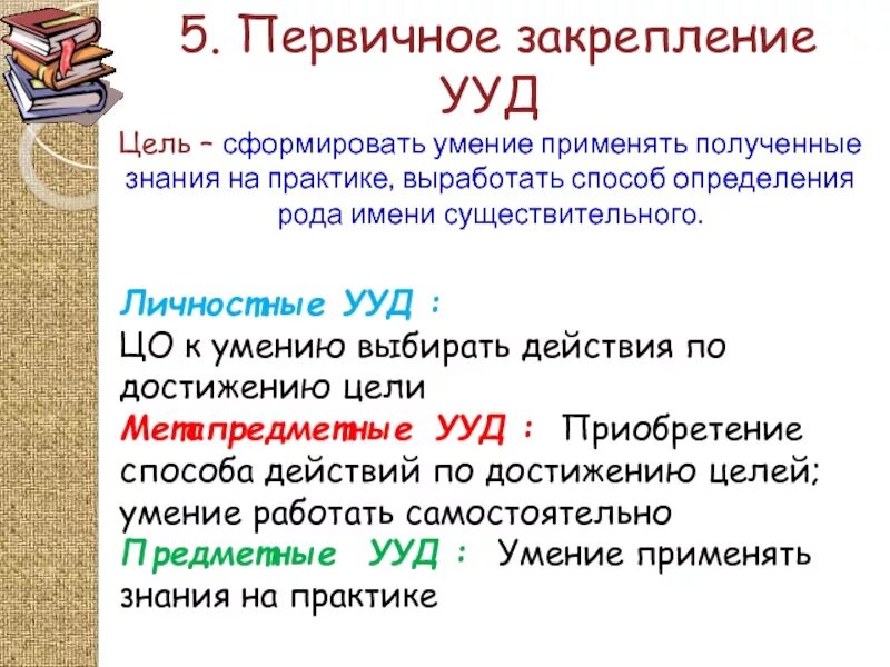 Применять полученные. Первичное закрепление УУД. Первичное закрепление знаний УУД. УУД на этапе первичного закрепления. Первичное закрепление на уроке.