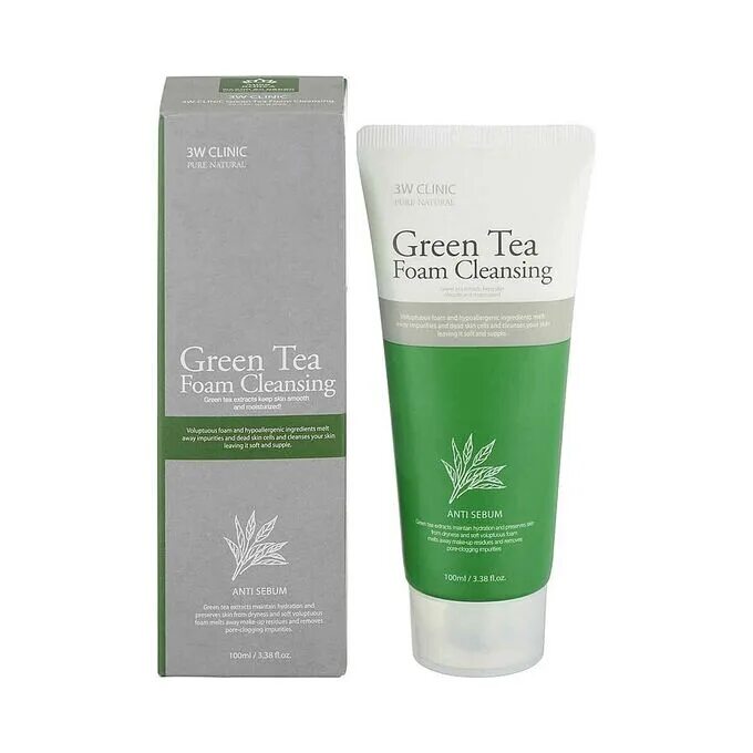 3w Clinic, Green Tea Foam Cleansing, 100 мл. 3 W Clinic пенка очищающая Foam Cleansing [Green Tea] 100 мл. 3w Clinic пенка для умывания зеленый чай. 3w Clinic пенка для умывания с экстрактом зелёного чая Green Tea Foam Cleansing, 100 ml.