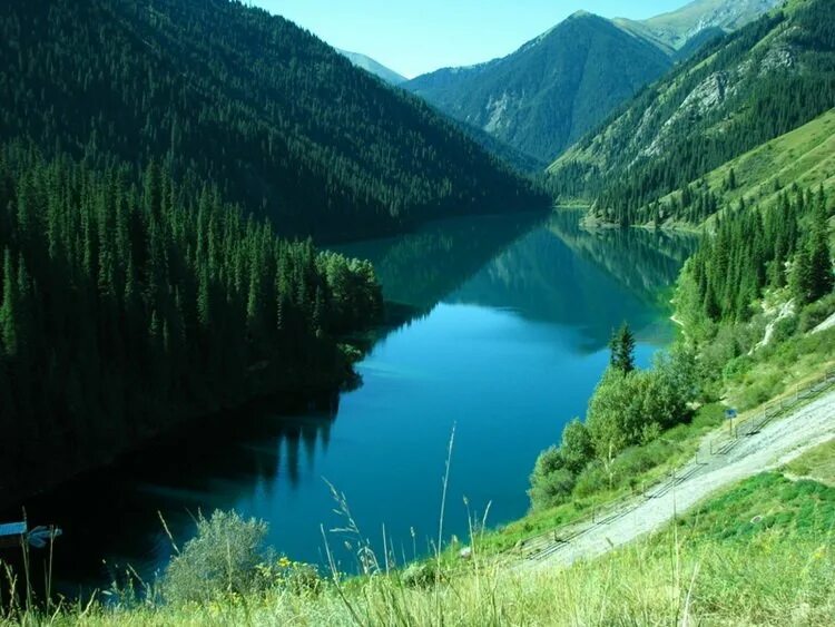 Природные страны казахстана. Национальный парк Кольсайские озёра. Кольсайские озера Казахстана. Озеро Кольсай нижнее. Озеро Кольсай Казахстан лето.