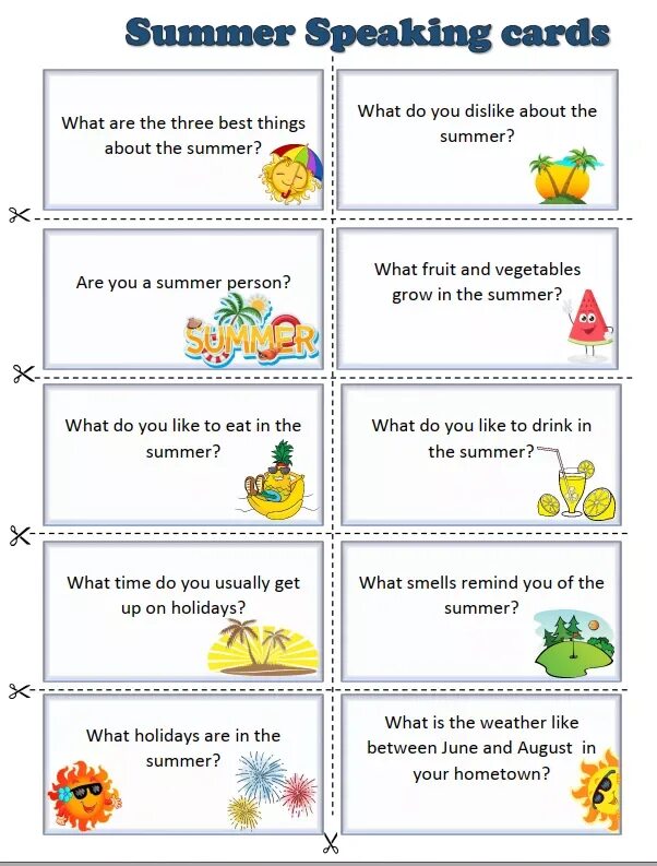 Last summer questions. Speaking Cards английскому языку. Summer Holidays speaking Cards. Speaking activities Cards. Speaking Cards a1.