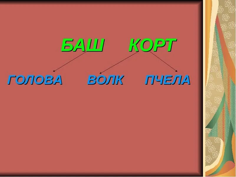 Баш текст. «баш» – голова и «корт» – пчела. кортбаш.
