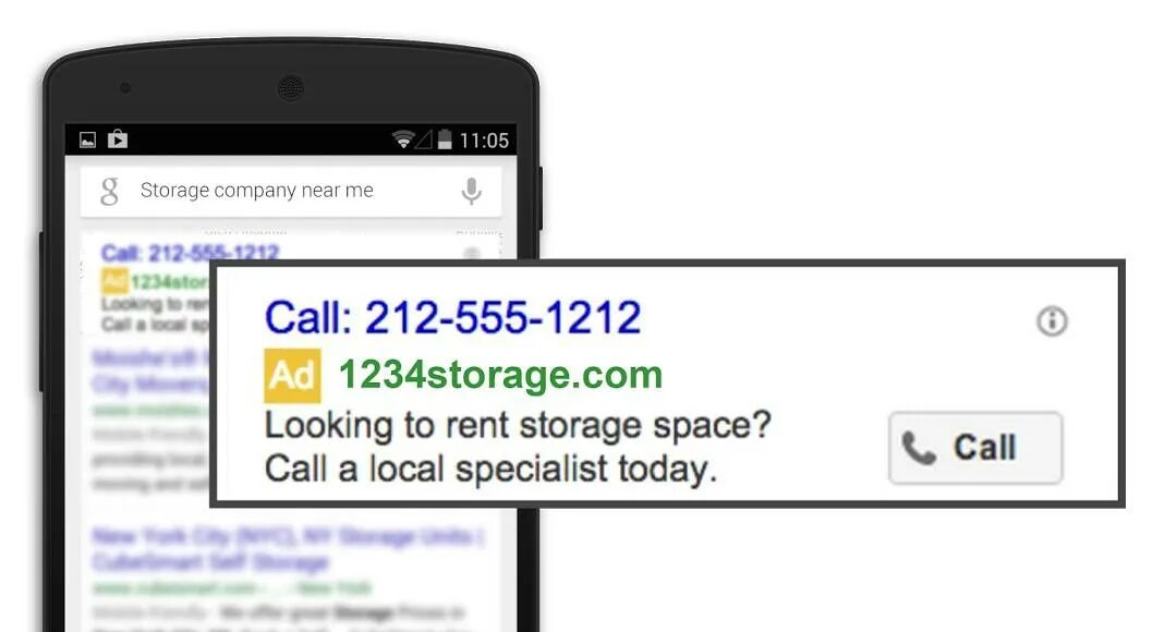 Как выглядит объявление Call only Google ads. Google call