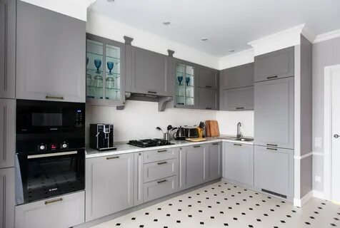 Угловая кухня серых тонов