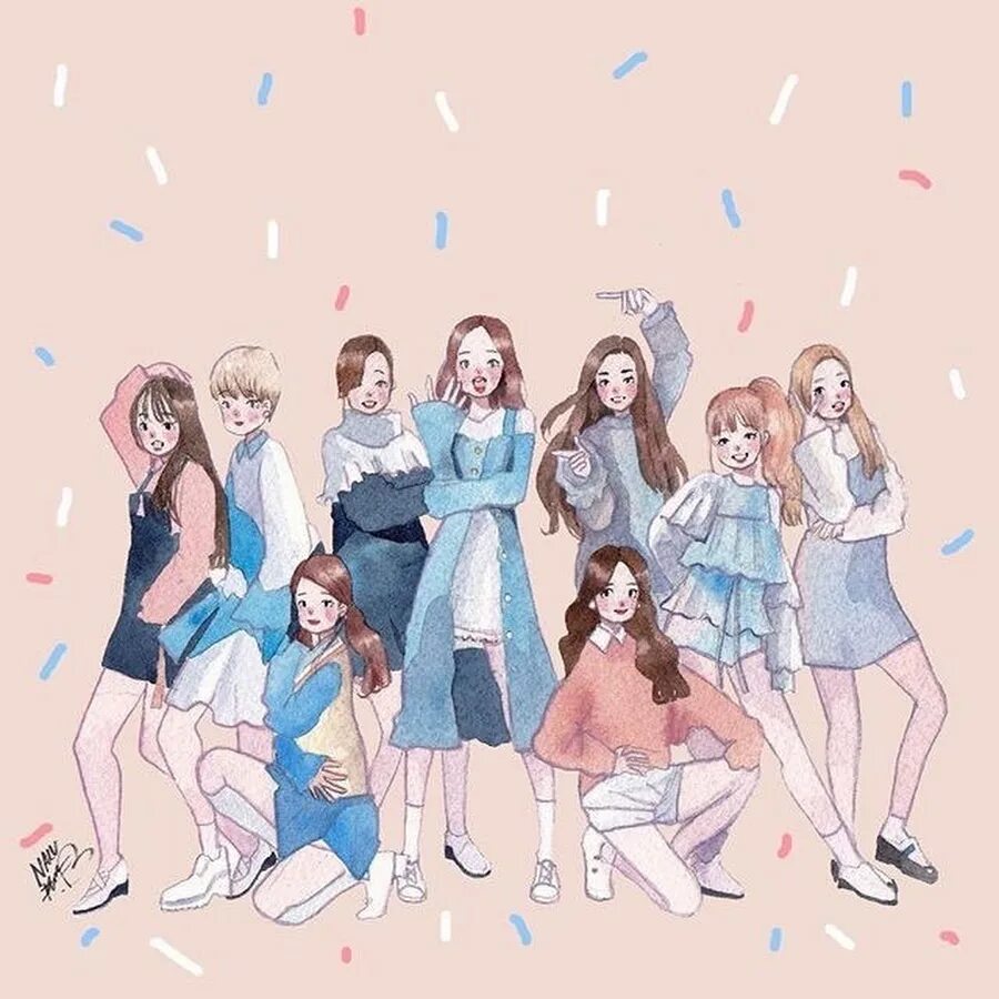 Девять девчонок. Твайс арт. Твайс кпоп. Twice fanart.