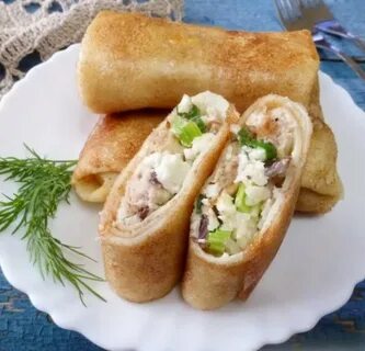 Блины фаршированные яйцом и рисом