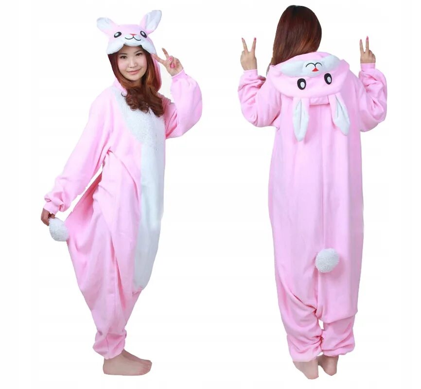 Японский мягкий костюм зверя. Девочка в пижаме кролика. Пижама комбинезон. Пижама кигуруми. Комбинезон кигуруми.