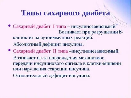 Сахарный диабет виды и типы