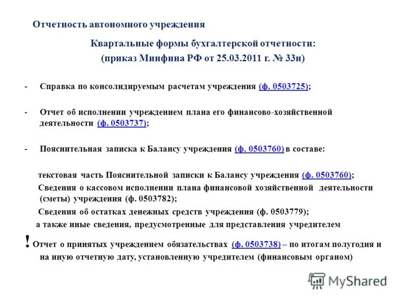 Изменения 191 н. 0503725 Справка по консолидируемым расчетам учреждения. 33н отчетность бюджетных и автономных учреждений. Аудит отчетности автономных учреждений. Квартальная форма отчета автономной организации учредителю.