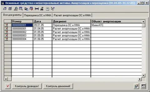 Амортизация журнал операций