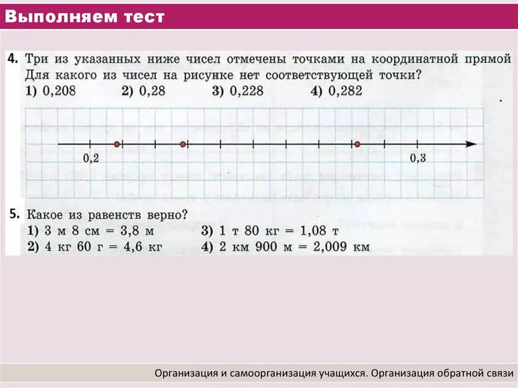 Тест выполнили 80 учащихся отметки 4. Десятичные дроби на координатной прямой. Координатная прямая с десятичными дробями. Тест выполнен. Обобщение и контроль по теме “десятичные дроби”.