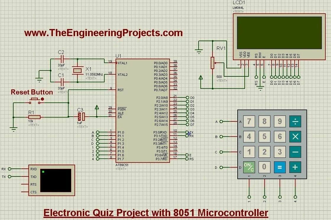 Proteus lm044l. 8051 Микроконтроллер. 8051 Microcontroller схема. Клавиатура 8051 Multisim.