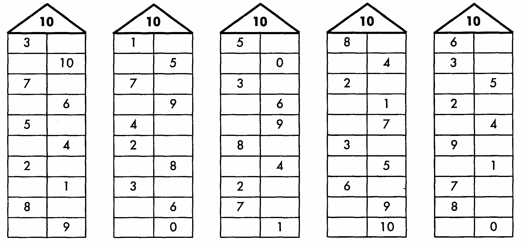 Таблица состава числа до 10 распечатать домики. Состав числа 10 числовые домики. Состав числа до 10 домики. Числовые домики задания по математике для дошкольников. Числовые домики состав числа до 10.