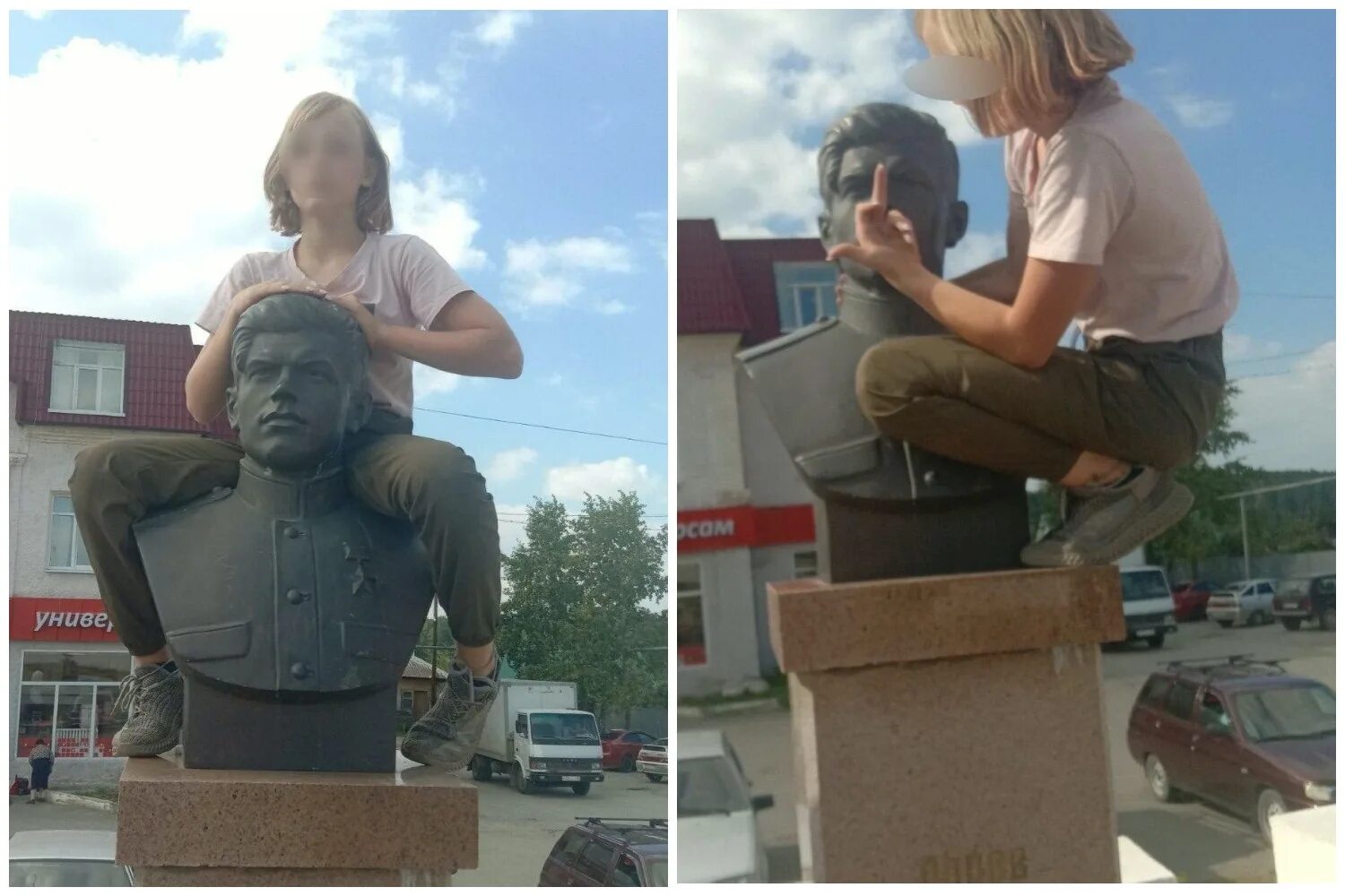 Залезли на статую