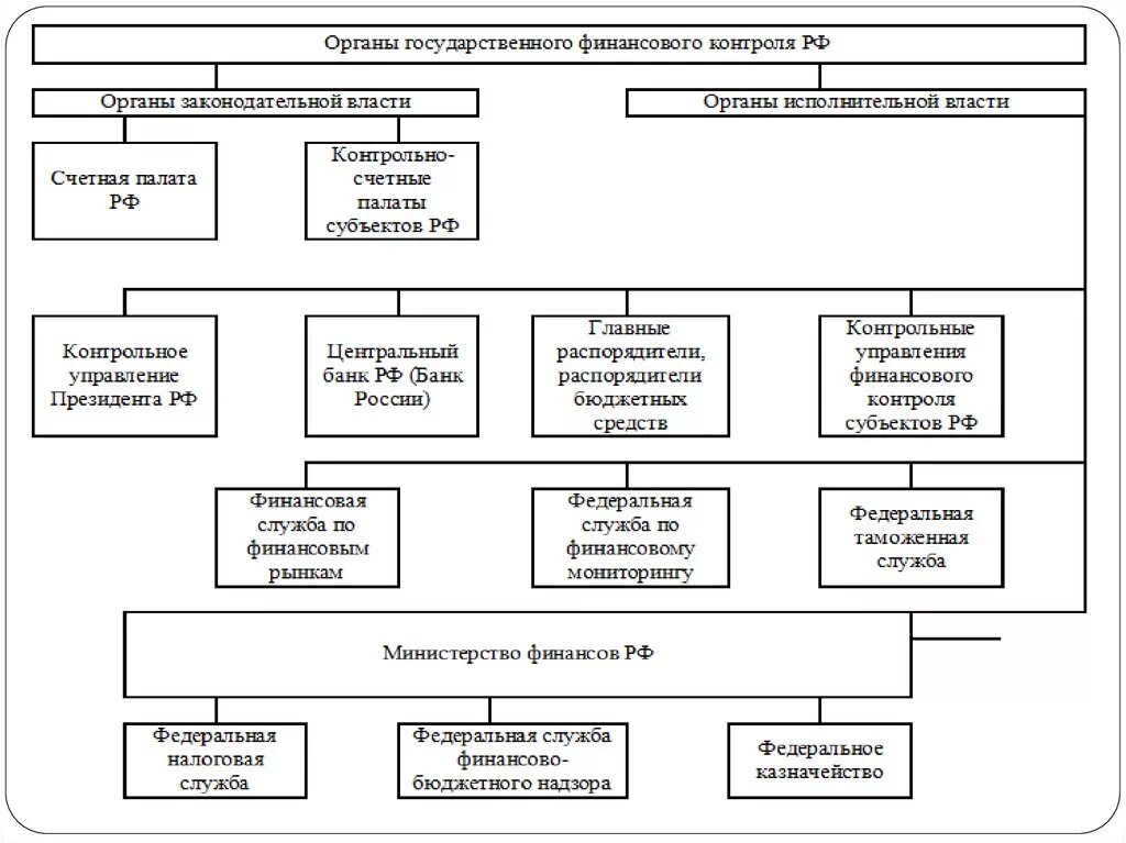 Хозяйствующие субъекты финансового контроля. Схема организации финансового контроля в РФ. Структура осуществления финансового контроля. Структура органов финансового контроля в РФ. Органы государственного финансового контроля таблица.