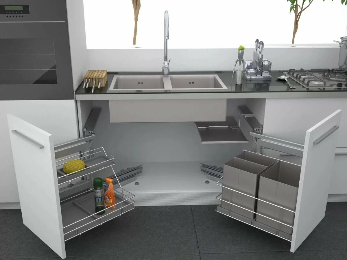 Модули для кухни. Выдвижная система для оснащения шкафа под мойку Balans inox.... Ikea шкафчик под раковину на кухню. Выдвижной ящик под мойку для кухни икеа. Фурнитура наполнение кухонных шкафов.