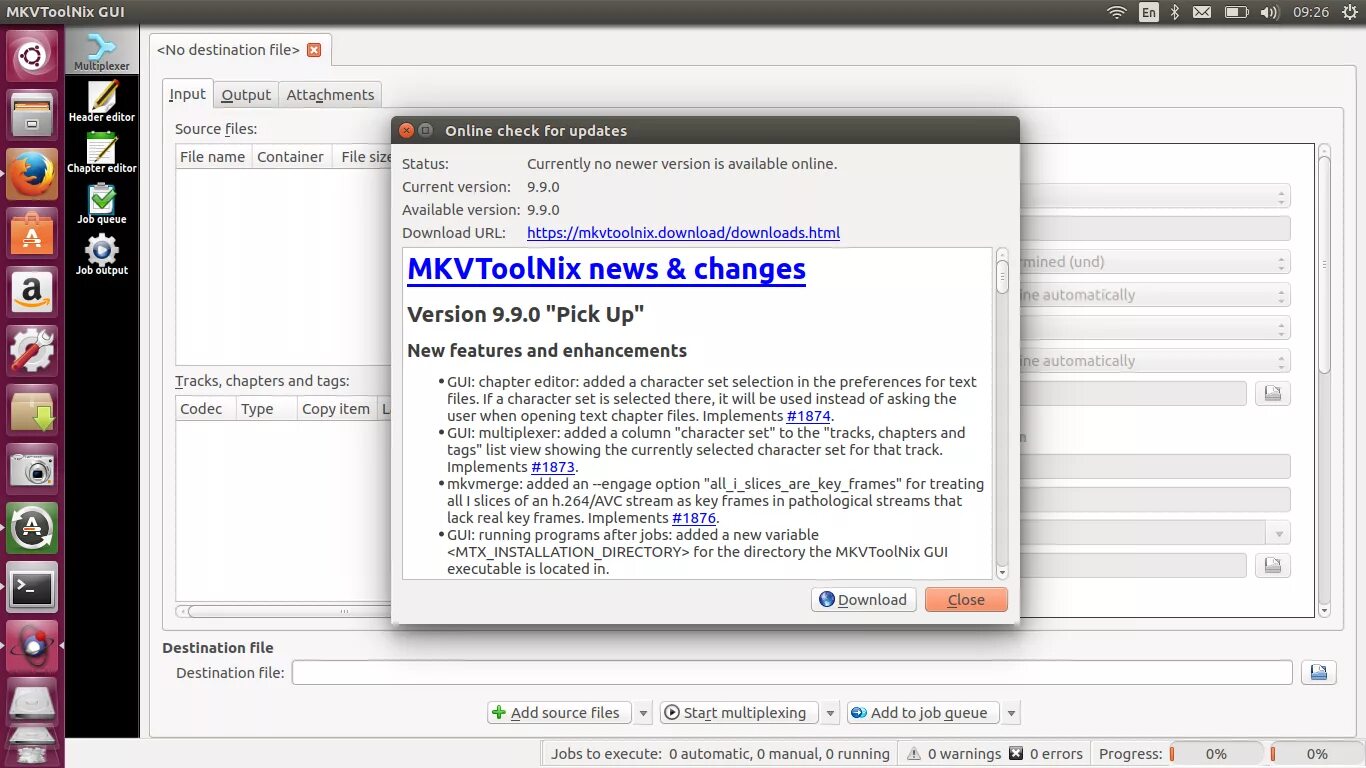 MKVTOOLNIX gui. Что за приложения линукс MKVTOOLNIX. File destination. Fixed Reader download. Bug fixes перевод