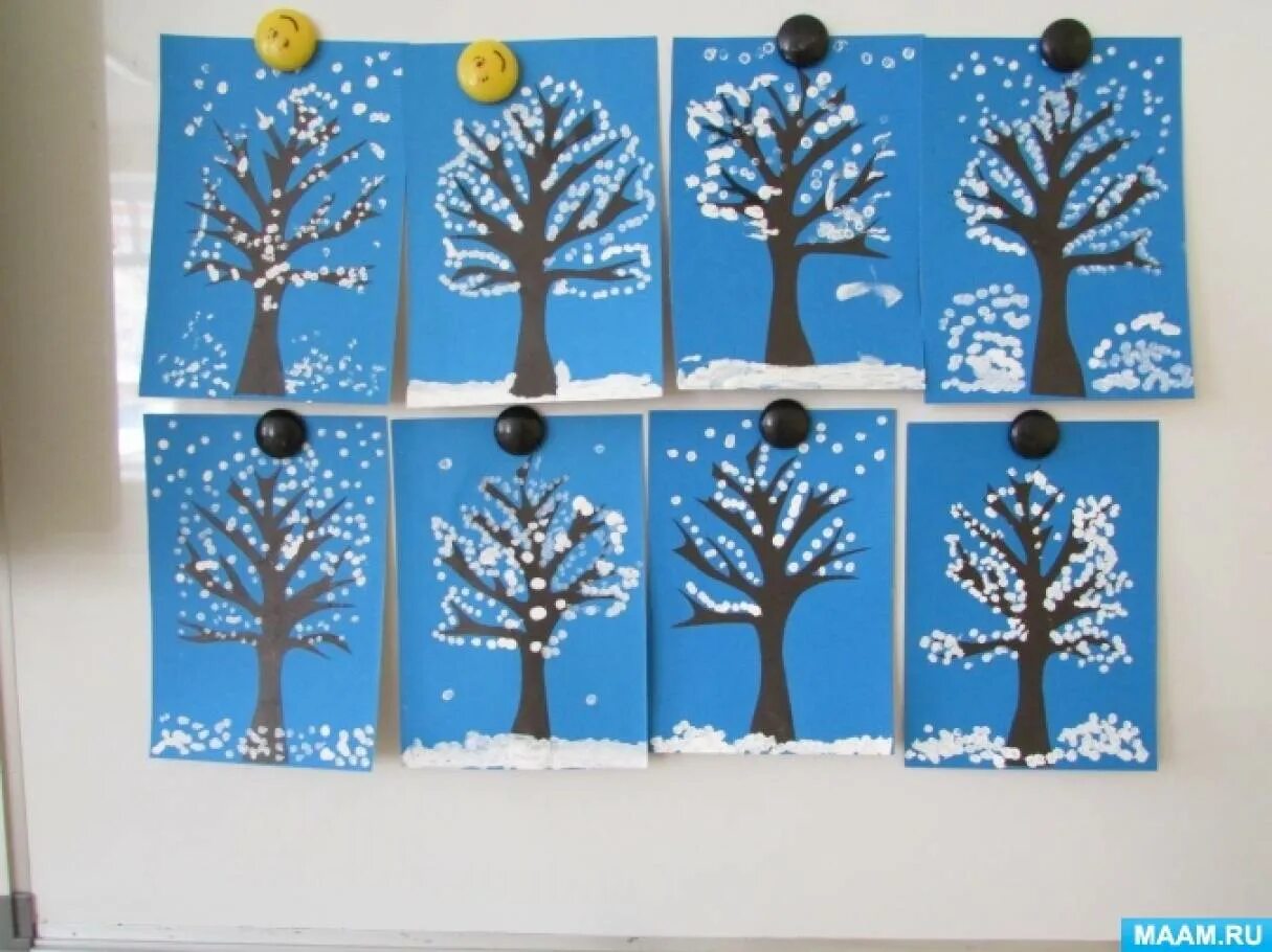 Деревья в снегу вторая младшая группа рисование. Занятие:«деревья в инее» (Комарова т.с., с.91). Рисование в средней группе зима. Аппликация на тему зима. Зимнее дерево средняя группа.