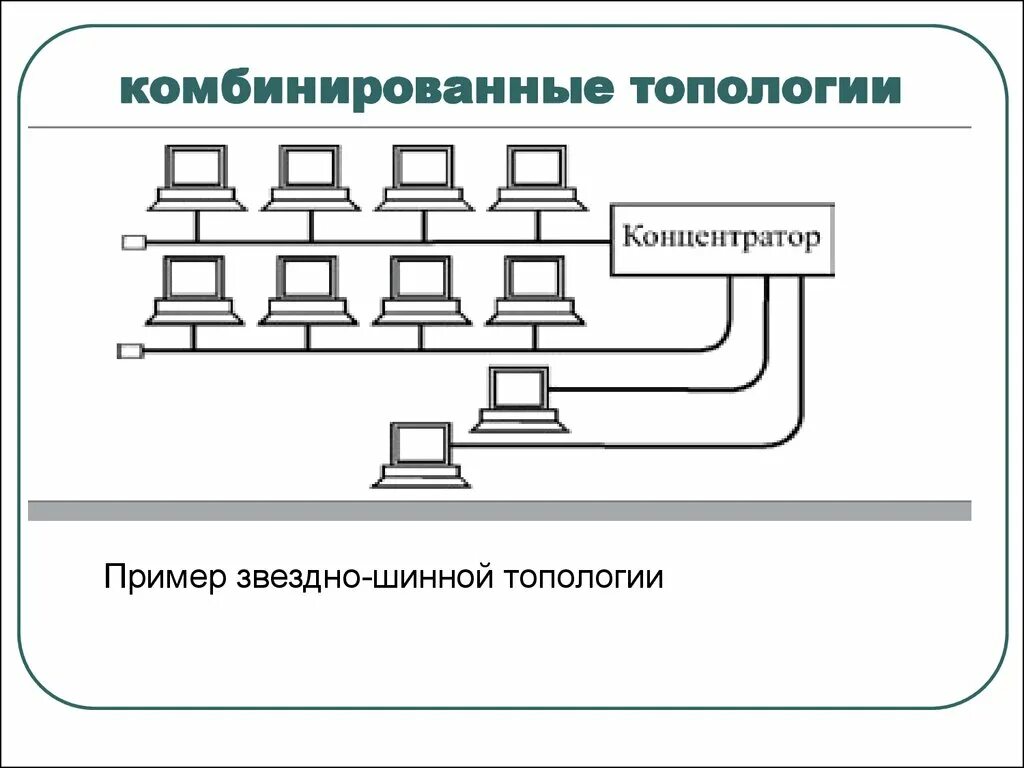 Звездно шинная топология схема. Смешанная топология сети звездно шинная. Звездно шинная топология компьютерной сети схема. Комбинированная топология сети.