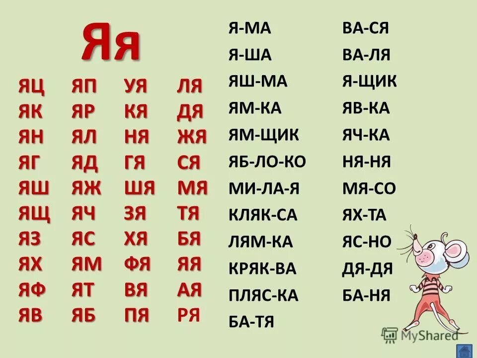 Короткие слова для чтения 1 класс. Слоги для чтения. Чтение слогов с буквой я. Чтение слов по слогам для дошкольников. Слоги для чтения дошкольникам.