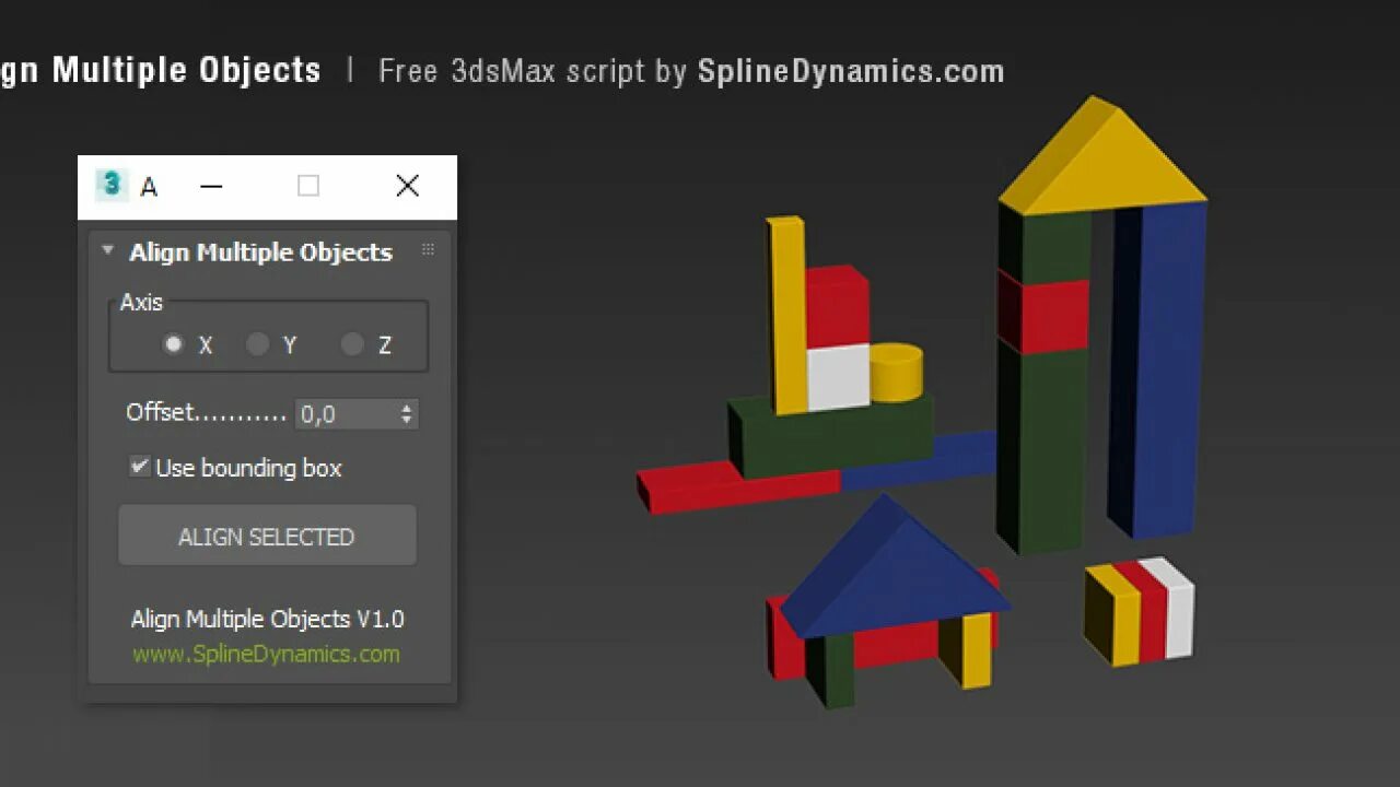 Align 3ds Max. 3ds Max scripts. Alignmultipleobjects_v1.10. 3ds Max script Universal transform. Multiple objects