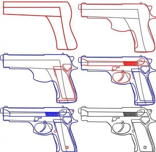 Оружие поэтапно. Оружие карандашом. Поэтапное рисование пистолета. Нарисовать оружие.