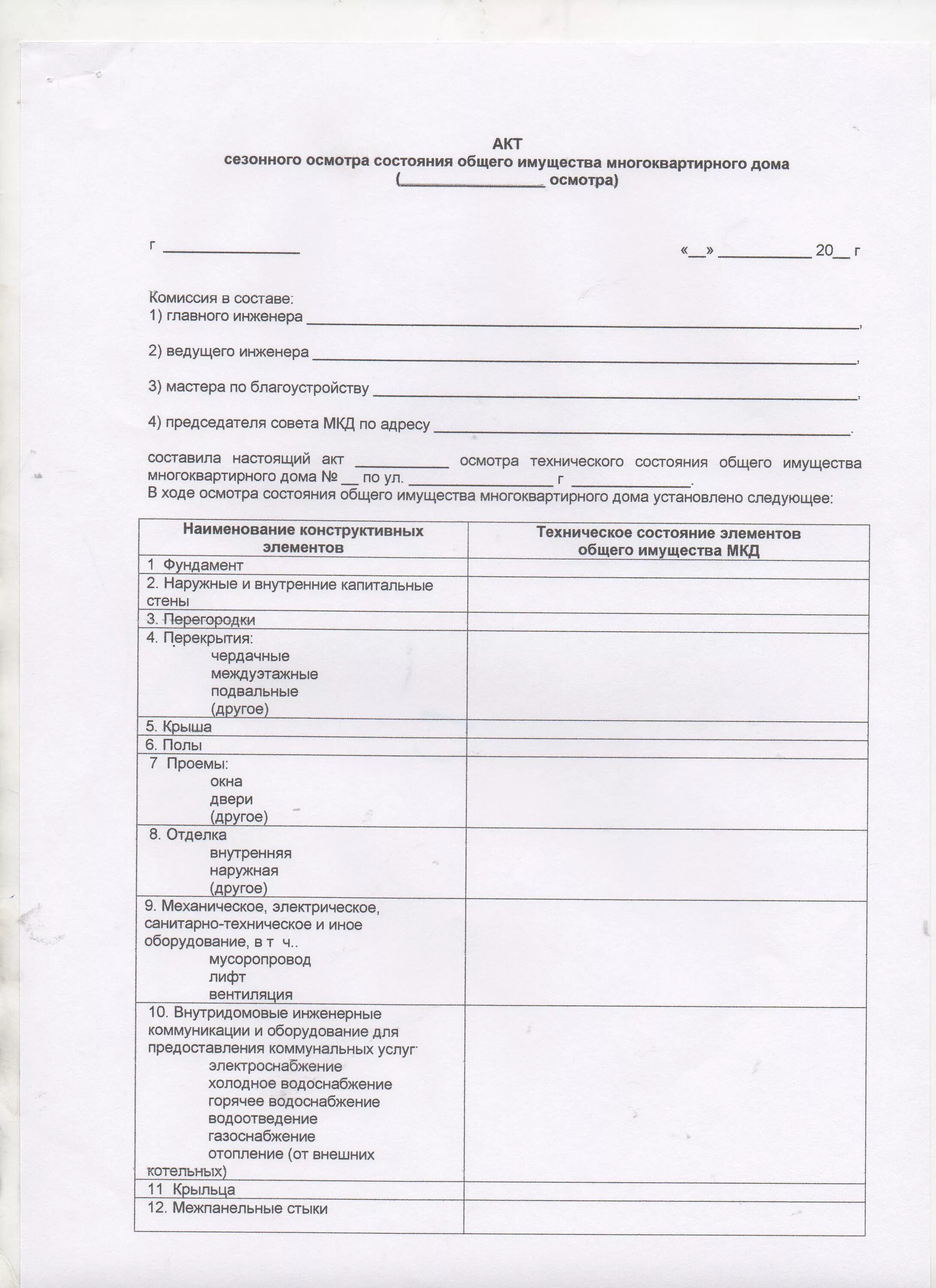 Обследование общего имущества многоквартирного дома. Акт осмотра общего имущества в многоквартирном доме. акт осеннего осмотра мкд образец. форма актов обследования мкд. акт обследования мкд образец.