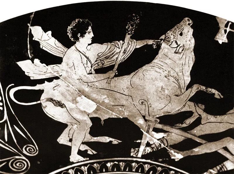 краснофигурная вазопись древней греции минотавр. лабиринт на острове крит. критяне минойцы. кносский дворец фреска с быком. древний крит минойская цивилизация.