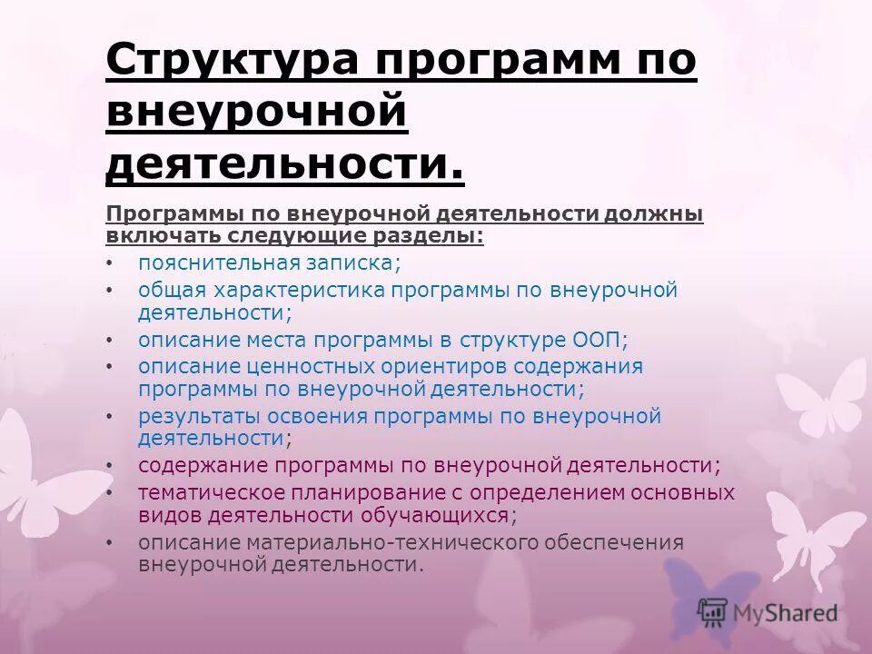 Структурирование программы внеурочной деятельности. Структура программы внеурочной деятельности. Условия реализации программы внеурочной деятельности. Продолжительность педагогической деятельности. Условия реализации программы внеурочной деятельности.