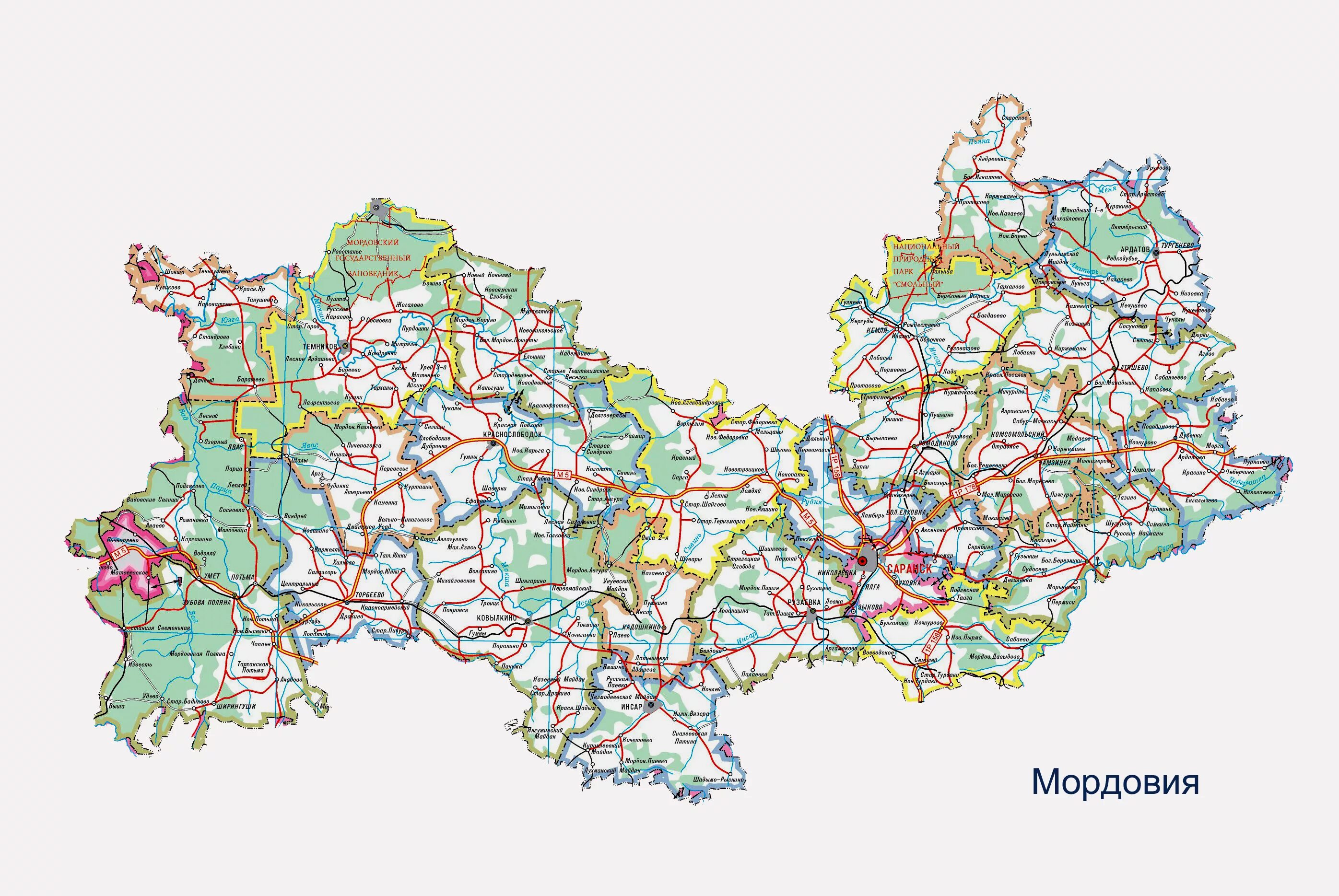 Районы г саранска. Республика Мордовия на карте. Карта Республики Мордовия с селами. Карта Республики Мордовия с районами. Карта Мордовии с дорогами.