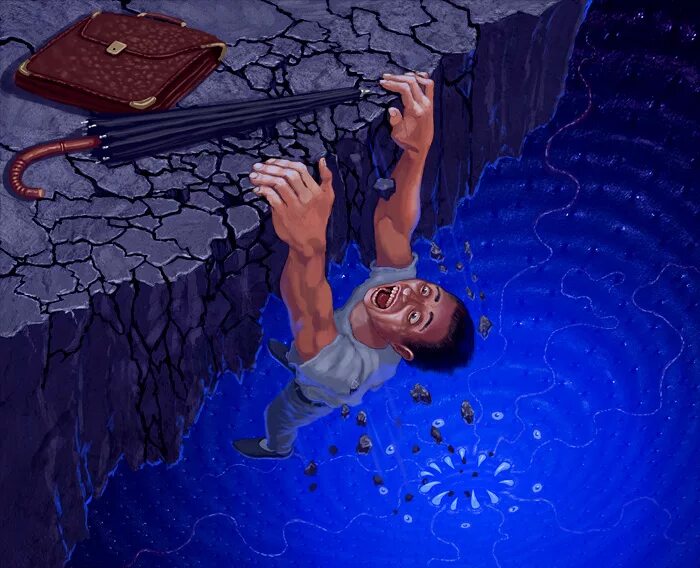 Прыжок с обрыва в море. Страх высоты. Боясь упасть. Упасть не страшно. Человек падает с выст ы.