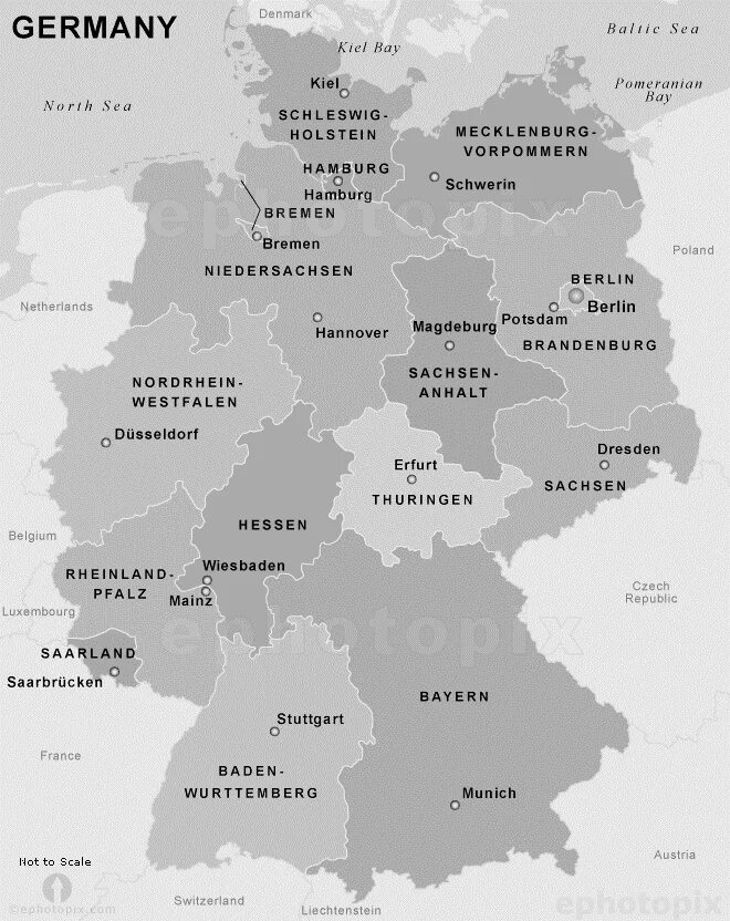 С кем граничит Германия на карте на немецком. Карта Германии с землями и городами. ФРГ на карте. Границы земель Германии. Каких размеров германия