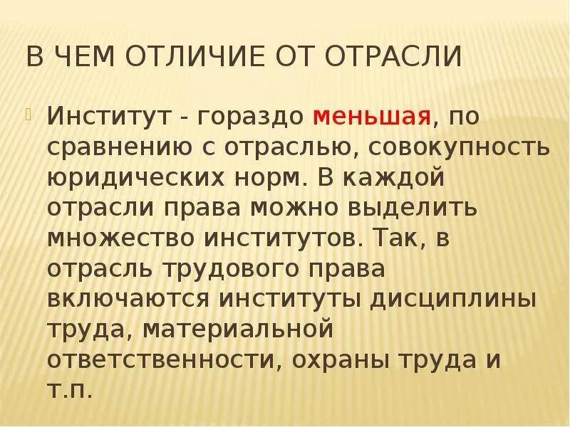 Отрасль подотрасль институт субинститут.