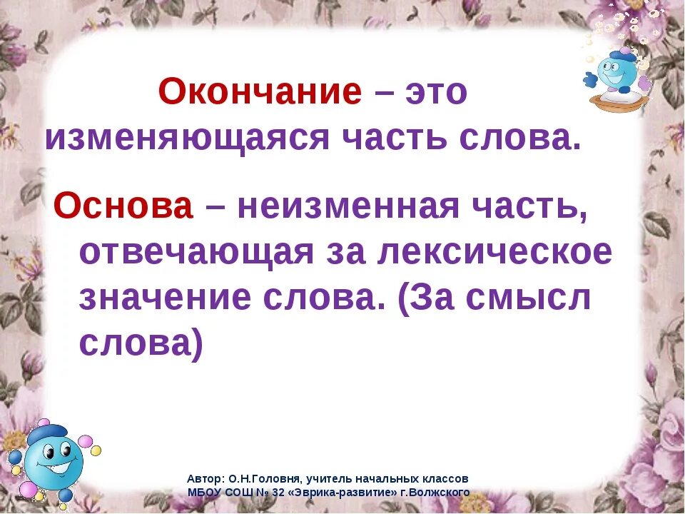 Окончание. У окна. Окончания в русском языке. Окончание слова. Окончание в слове пяти