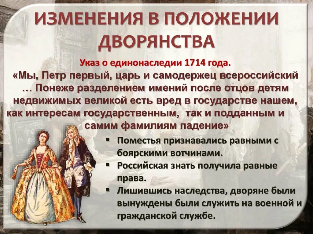 Изменение жизни горожан. Изменение положения дворян. Изменение в положении дворянства Петр 1. Изменение положения дворян при Петре 1. Правовое положение дворян.