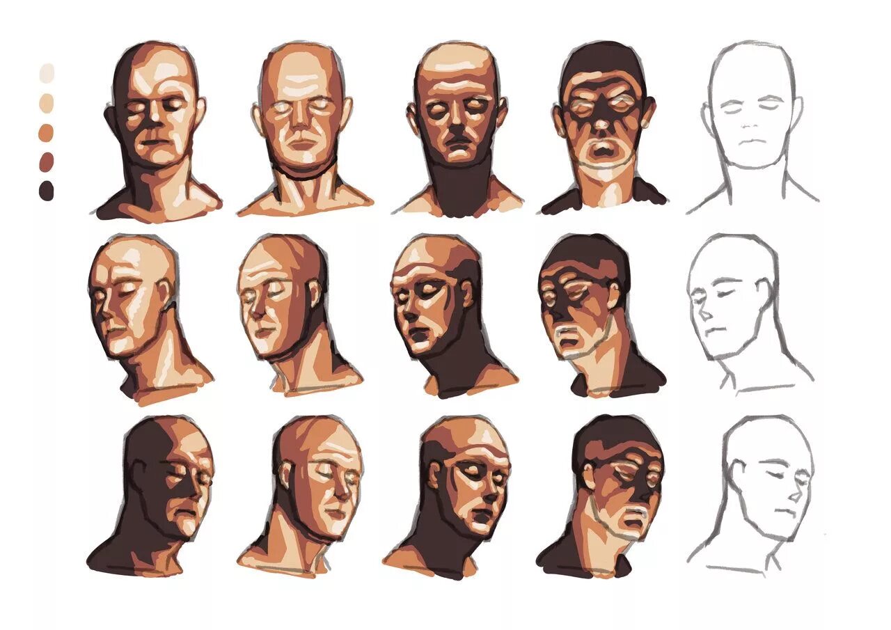 Освещение лица с разных ракурсов. Лицо освещение сзади референс. Референс освещение лица сбоку. Обрубовка человеческой головы. Люди светотень.